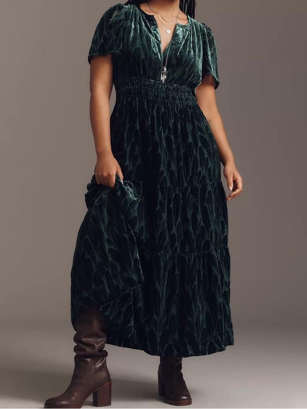 NWT Anthropologie Somerset Velvet Maxi Dress Size 2X in Turquoise